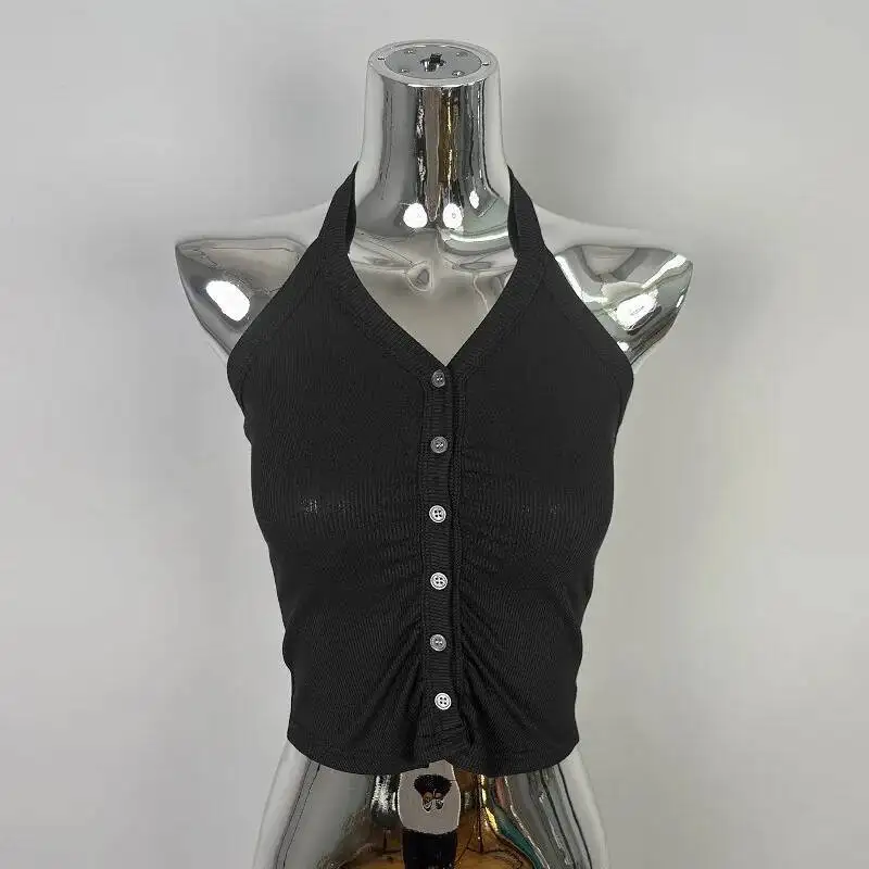 الكورية ضئيلة مثير الرغبة النقية نمط الساخن فتاة المؤنث قصيرة الرسن الرقبة تانك القمم للنساء أزياء المرأة تانك القمم XGK8 #6