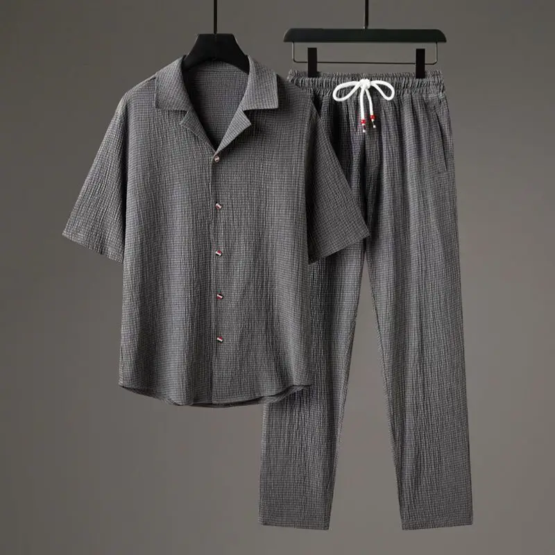 Ensemble chemise et pantalon de sport décontracté pour hommes, haut de gamme, manches mi-longues, Style chinois, deux pièces, vêtements amples et respirants, jogging, nouvelle collection été