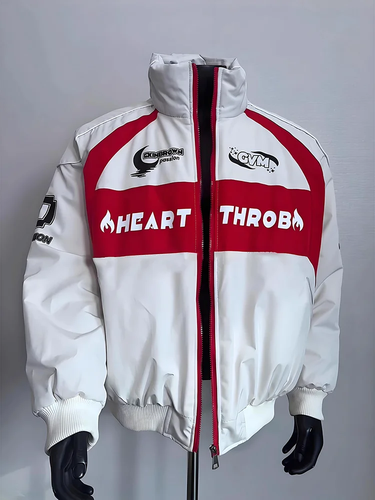 

American Color Blo ort Men's down Jaet Winter Faion Vintage Motorcycle Cotton Coat Stand Collar Racing Cotton Clothes