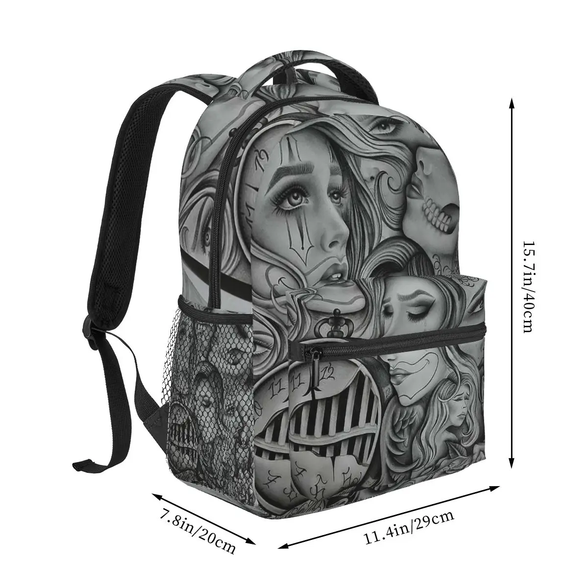 Sad Eyes Chola Clown , Chicano Art , Black And Grey Art Backpacks Boys Girls Bookbag School Bags Kids Rucksack Shoulder Bag