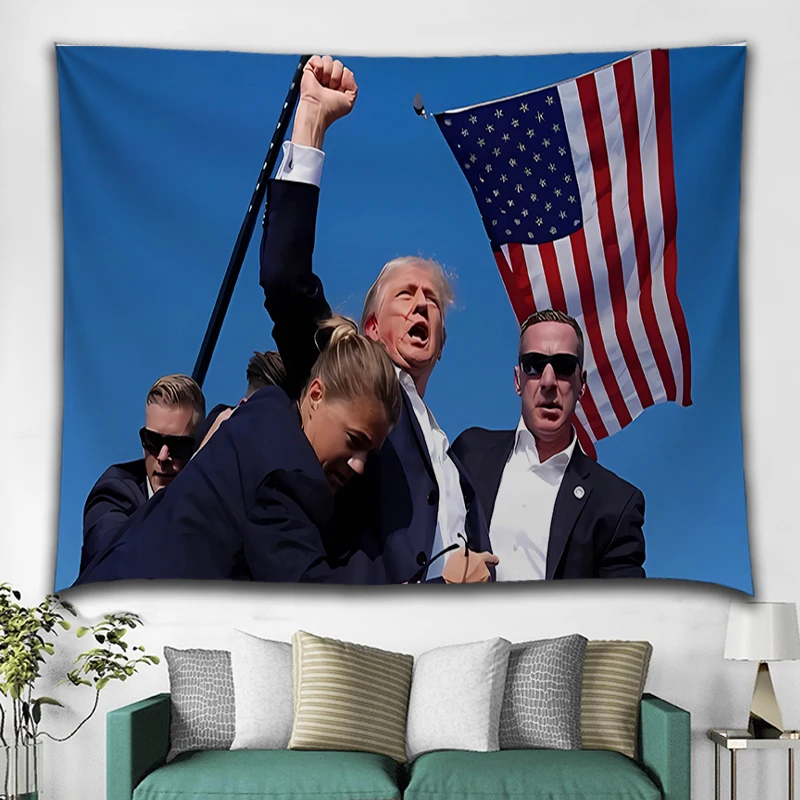 

America Flag Trump Fight Pattern Printed Tapestry Banner For Wall Hanging Cloth Living Room Bedroom Independent Room Decoration