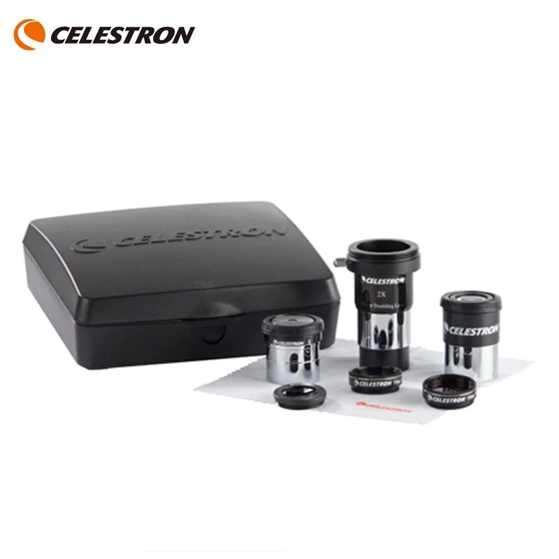 ชุดอุปกรณ์เสริม Celestron-ASTROMASTER, เลนส์ Barlow 2X, Ploss 6 มม., 15 มม., ช่องมองภาพ Kellner, # 25 #   ไส้กรองดวงจันทร์ 80A