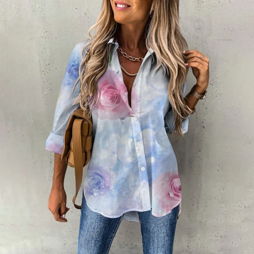 2024 Women's Spring New Fashion Casual Street Button Shirt Elegant Comfortable Long Sleeve Loose Everyday Basic Shirt Tops