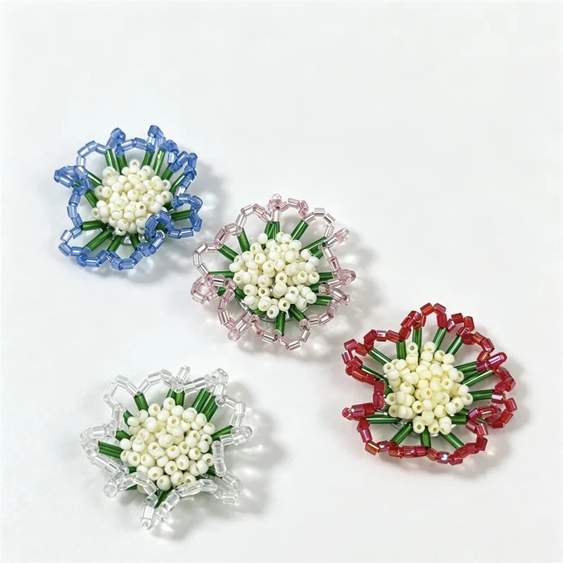 30pcs/lot color print glass acrylic beads decoration handmade weave flowers shape floral diy jewelry garment hair accessory