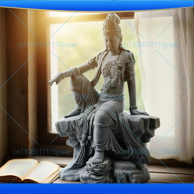 Bluestone Water‑Moon Guanyin Statue Aquarium Landscape Ornament Chinese Zen Style Desktop Decoration