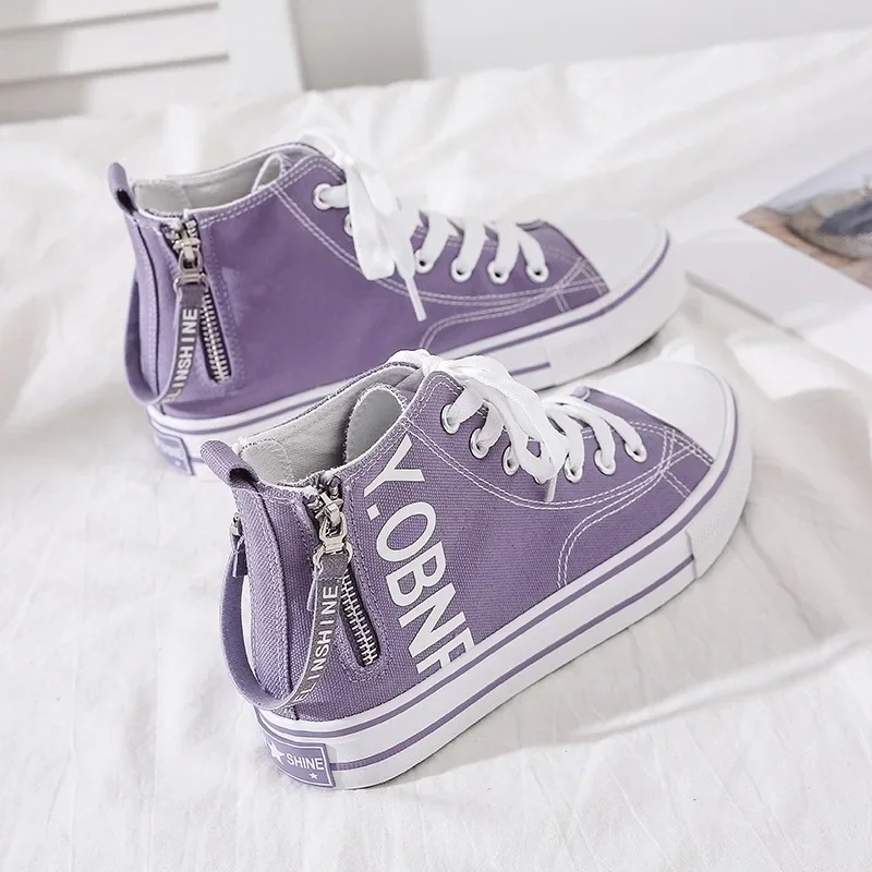 High Top Canvas Shoes for Women Autumn New Anti Slip Women Sports Shoe White Strap Board Shoe Comfort Women Shoe Vulcanize Shoe