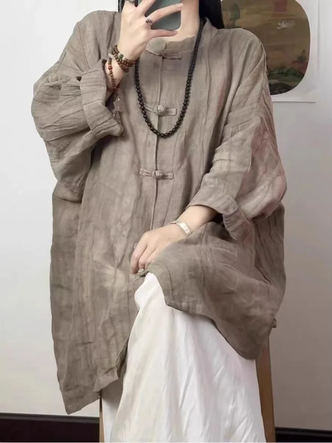 

Новая женская хлопково-льняная одежда в китайском стиле Sle в буддийском стиле с пуговицами, свободная повседневная одежда средней длины