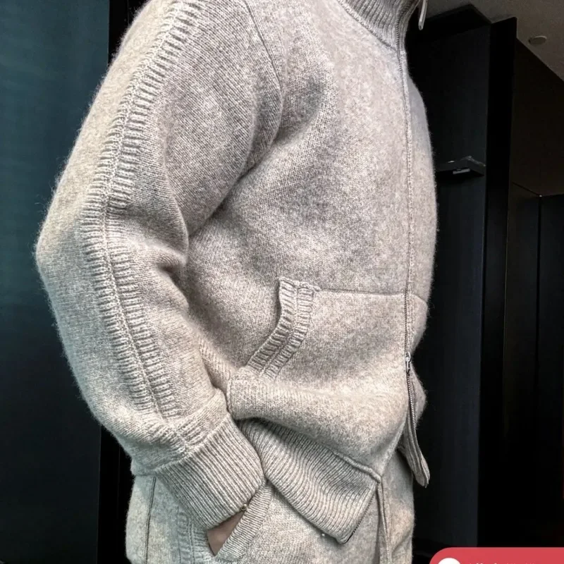 Men's Stand Collar Knit Cardigan Solid Color Loose Fit Long Sleeve Sweater Jacket Old Money Aesthetic Spring Autumn Outerwear