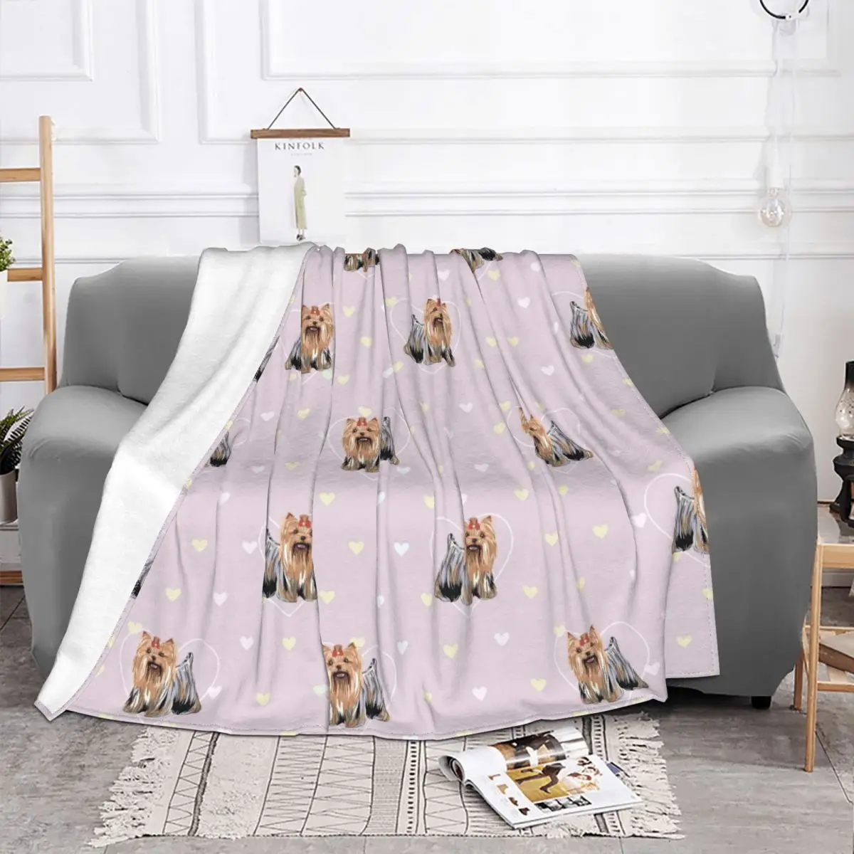 Terrier Dog Puppy Plaid Blanket Flannel All Season Portable Super Soft Throw Blankets for Home Office Rug Piece