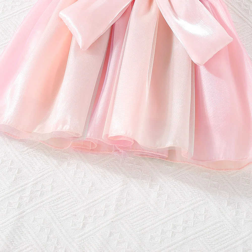 (9 Months -3 Years Old) Summer New Pink Bow Baby Girl Princess Dress, Simple Korean Style Children\'S Clothing