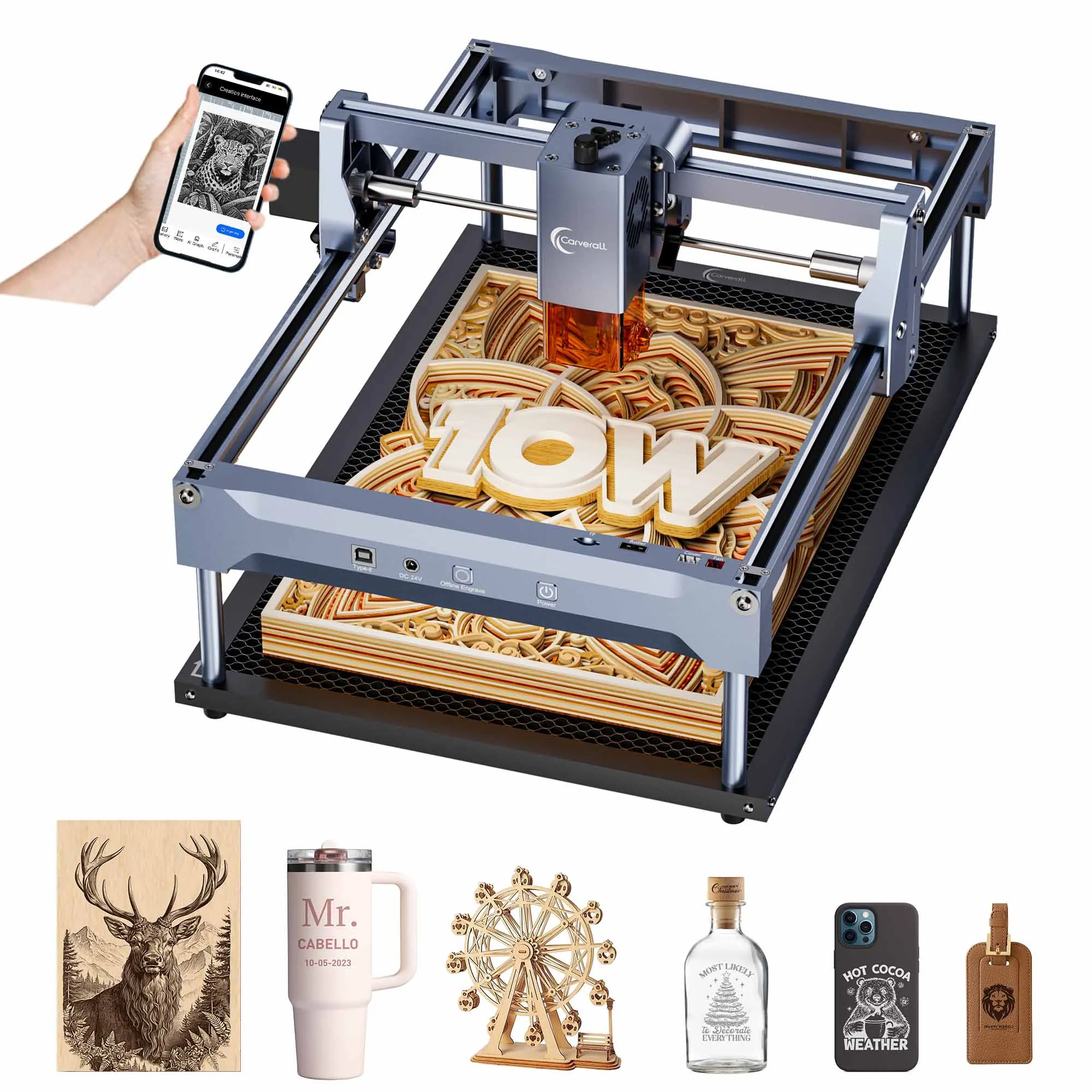 Laser Engraver Machine, Laser Cutter & Engraver for Wood, Metal & Acrylic, for Small Businesses & Studio,5W 10W Optical Power,