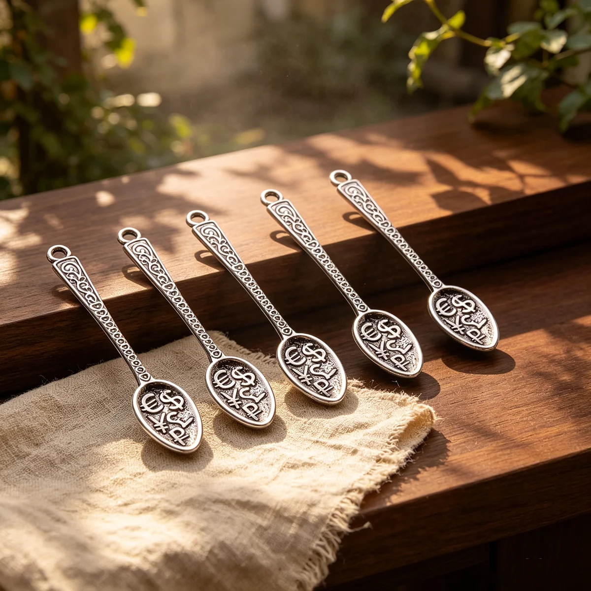 10-Piece Set of Vintage Patterned Small Spoons for DIY Crafts, Featuring Embossed Scroll Pattern Handles, Engraved Symbols and Patterns on the Bowl Surface, Suitable for DIY Bracelets, Necklaces, Earrings, Pendants, and Handmade Beaded Decoration Accessories