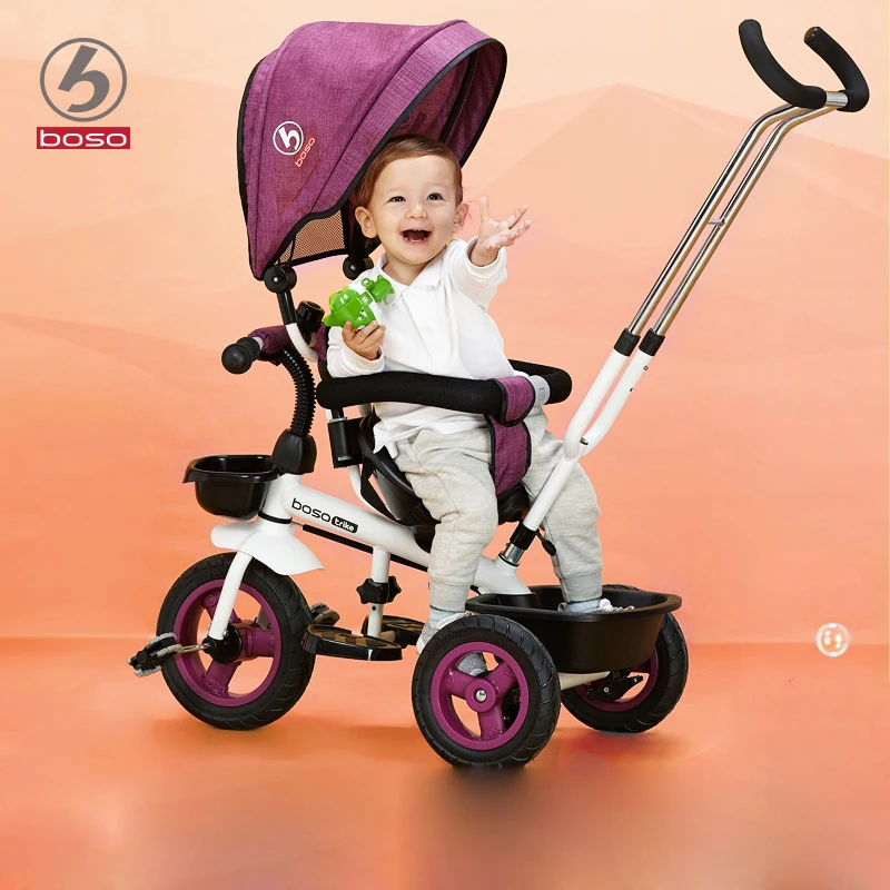 BOSO Baby Bicycle Rubber Air Inflatable Wheel, Steel Frame Light Children Tricycle With Rotation Seat