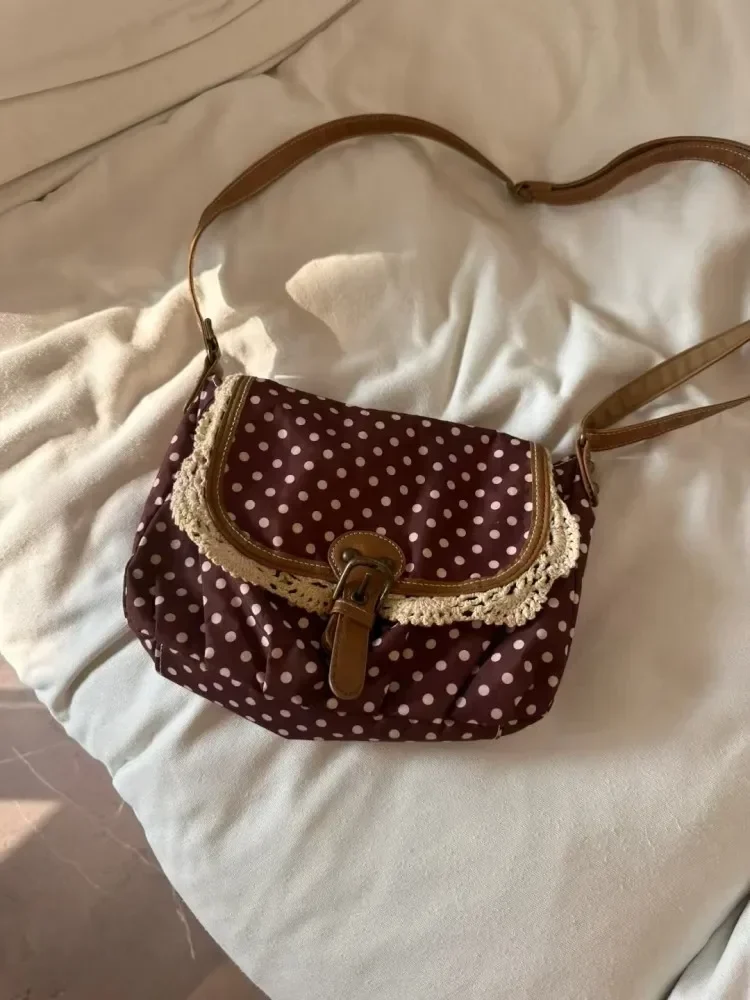 Miyagawa New Korean Polka Dot Niche Design Vintage Women's Single Shoulder Crossbody Bags Fashion Polka Dot Canvas Bag image 2
