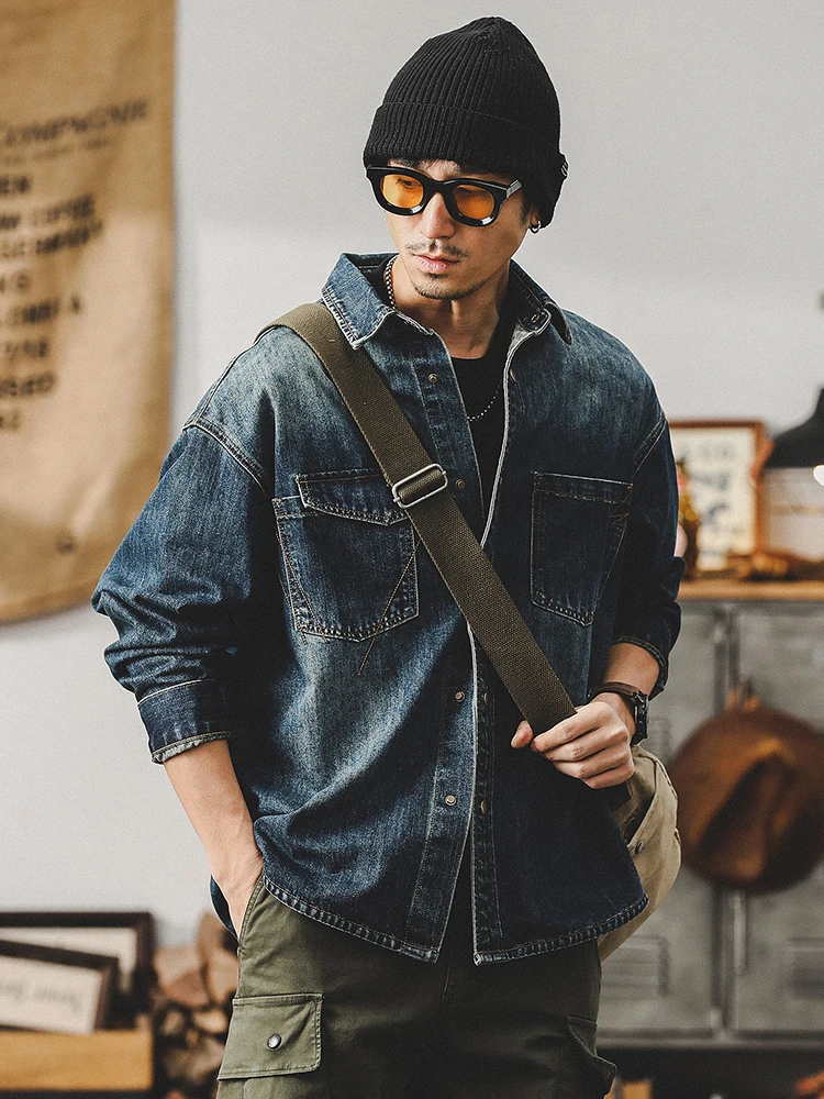 

Американская рабочая одежда в стиле ретро irt, мужская классическая джинсовая куртка Long Sve, осенняя верхняя одежда, свободная посадка, молодежный тренд, хлопок, поли...