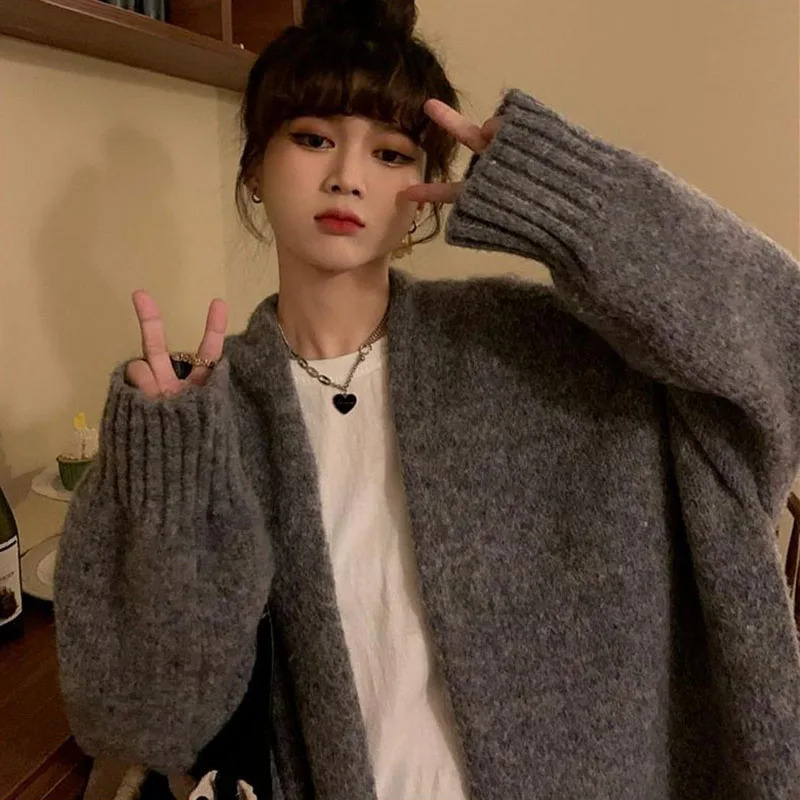 Vintage Women Sweater Cardigan Harajuku Loose Lazy Style Soft Knit Cardigans Woman Autumn New Japanese Style Knitwear Jackets