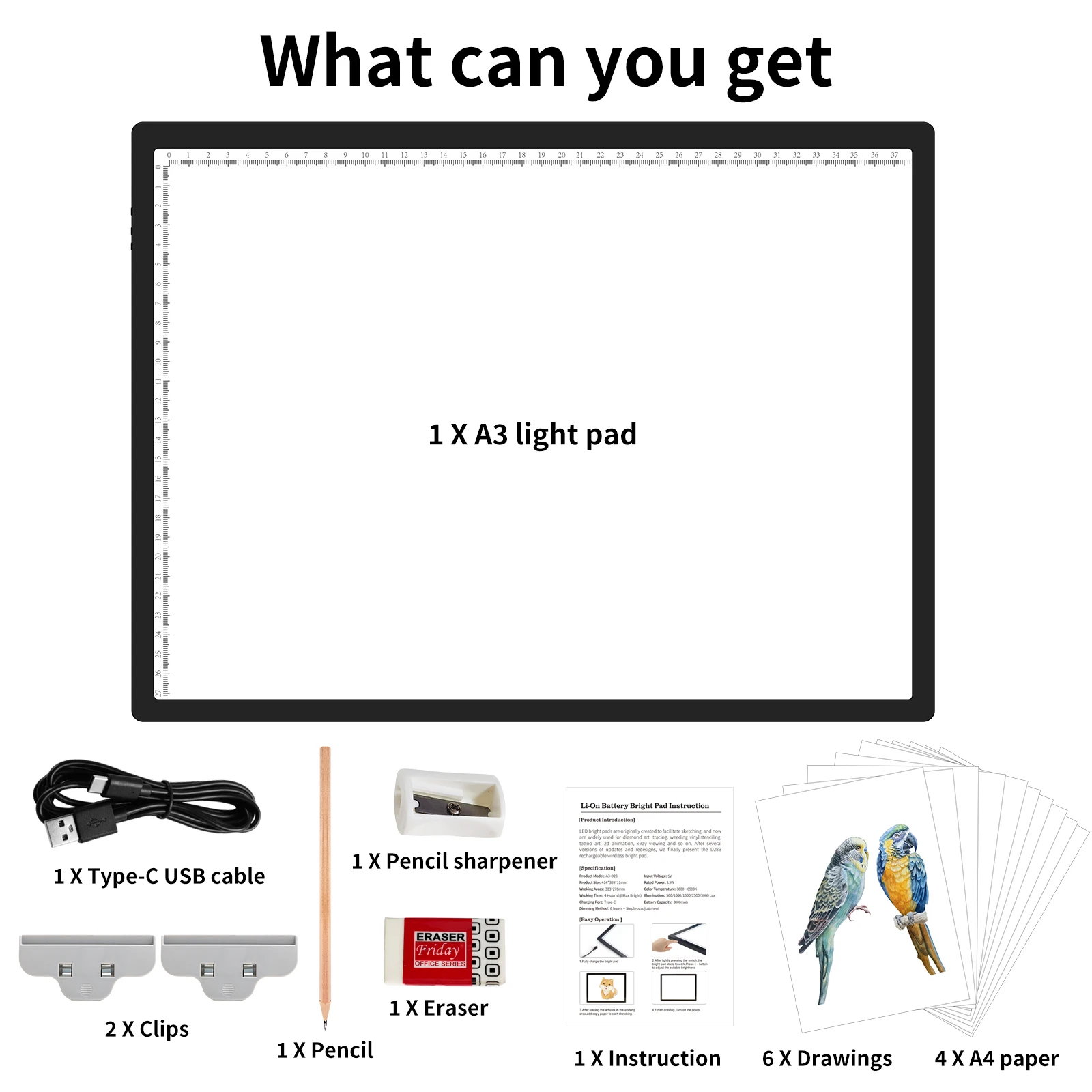 Kabelloses A3 LED-Lichtpad mit 3000mAh Wiederaufladbarem Akku, 3 Farben Stufenlos Dimmbar und 6 Helligkeitsstufen Einstellbar – Detail 9