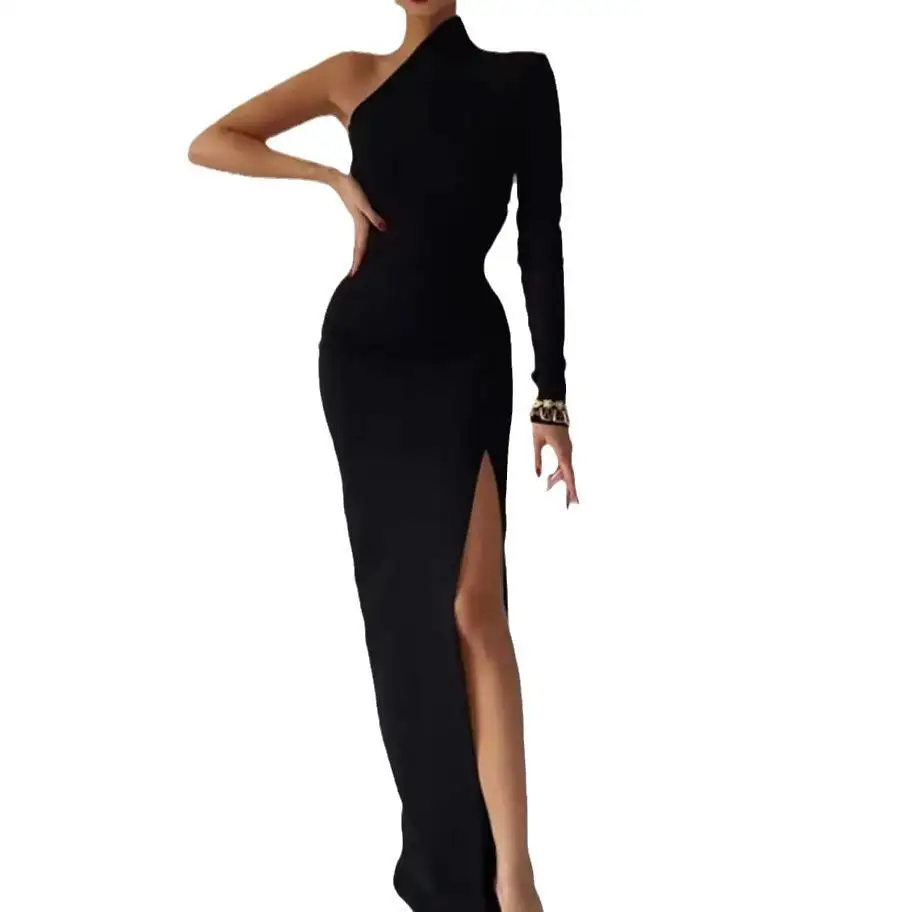 مثير سبليت سليم صالح Bodycon الدكتور واحد الكتف منخفضة الخصر ربيع 2024 Faion المرأة الدكتور البوليستر النسيج لا Sve