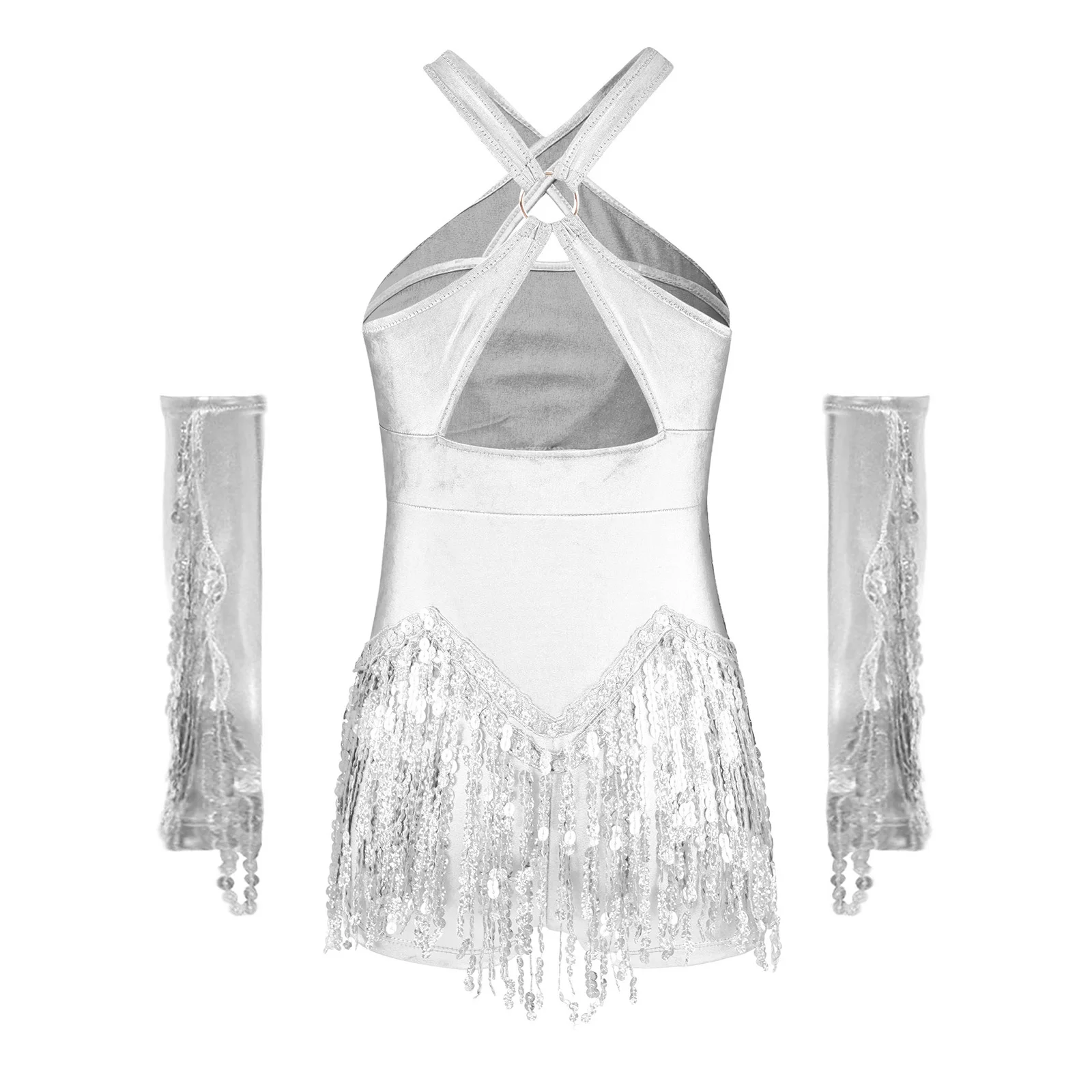 Crianças meninas lantejoulas dança jazz latino collant vestido com luvas cha-cha rumba samba tango bodysuit palco desempenho dancewear