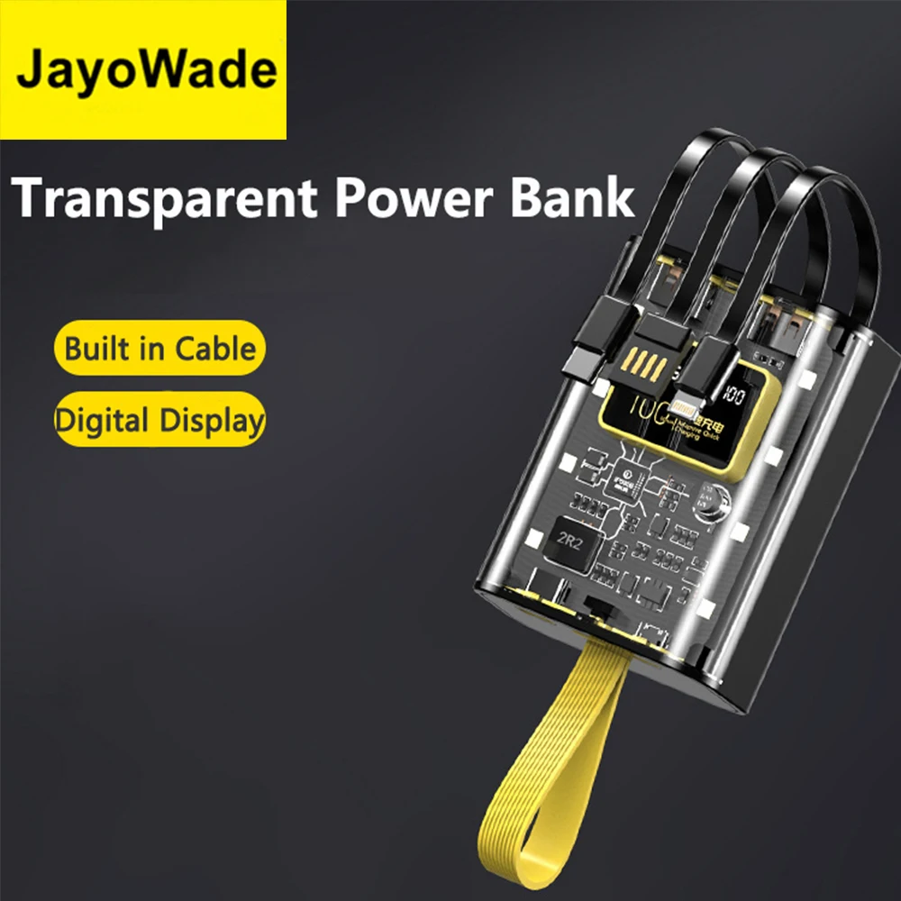 

JayoWade новейший прозрачный кабель Power Bank 20000 мАч со светодиодной подсветкой, аккумулятор Powerbank для iPhone, Samsung, Huawei, Xiaomi, повербанк