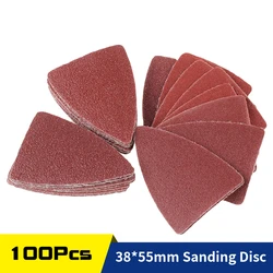 100Pcs 55x38mm Triangle Finger Detail Sander Disc Hook Loop 60-240 Grits For Oscillating Multi Tool Dremel Wood Metal Sanding