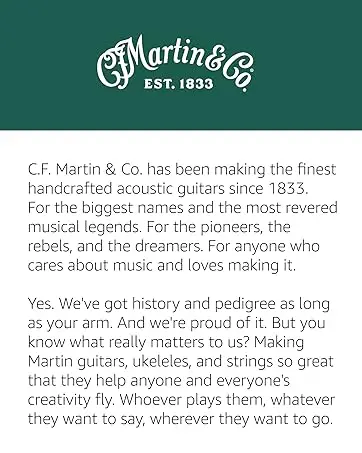 Text about the brand Martin Guitar. Text reads: Making handcrafted acoustic guitars since 1833.