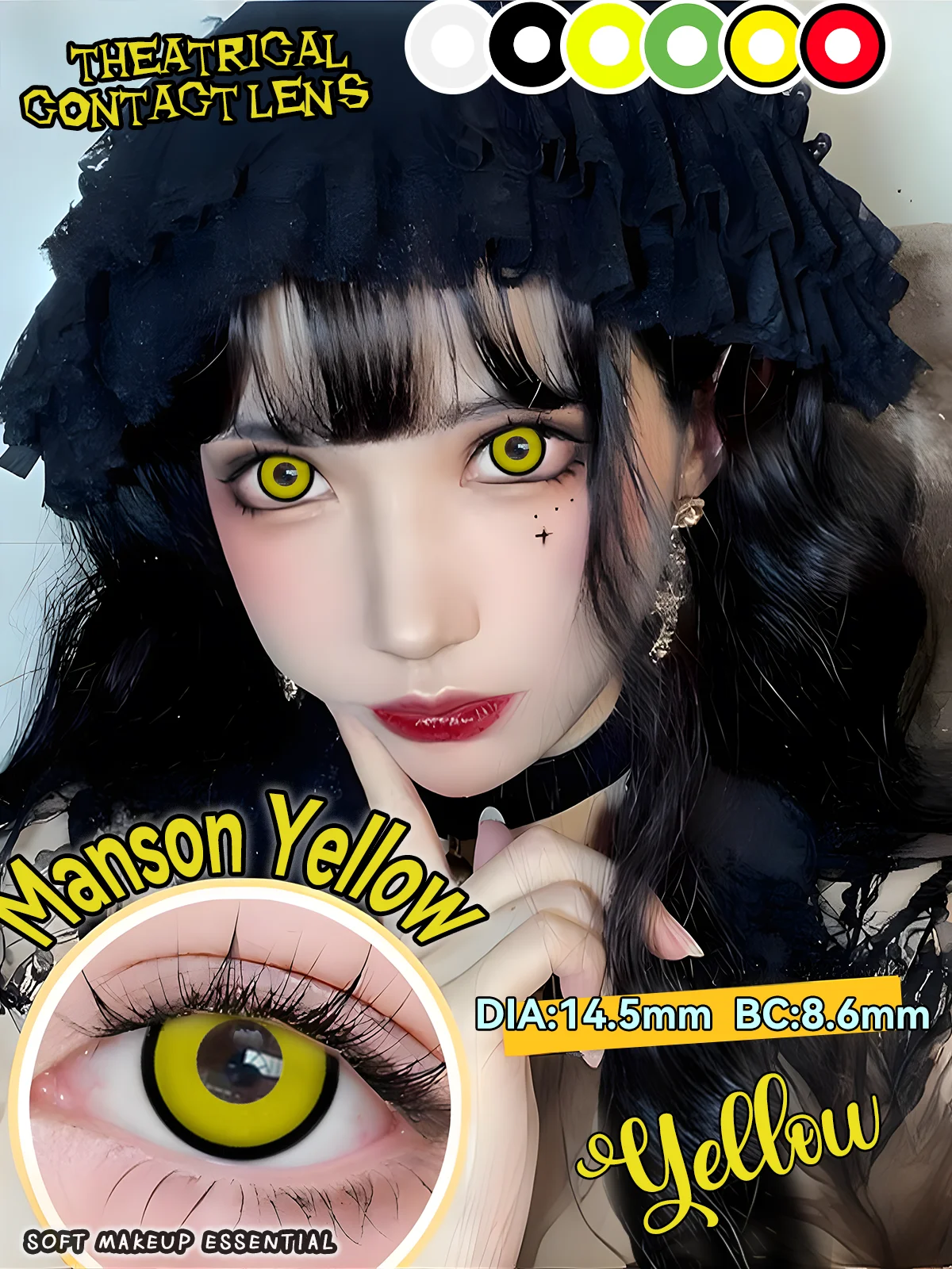 Lalens Weiße Blind-Block Farbige Kontaktlinsen Halbjährliche Weiche Linsen für Anime Cosplay Schwarze Cos-Kontaktlinsen für Coser Augen-Make-up