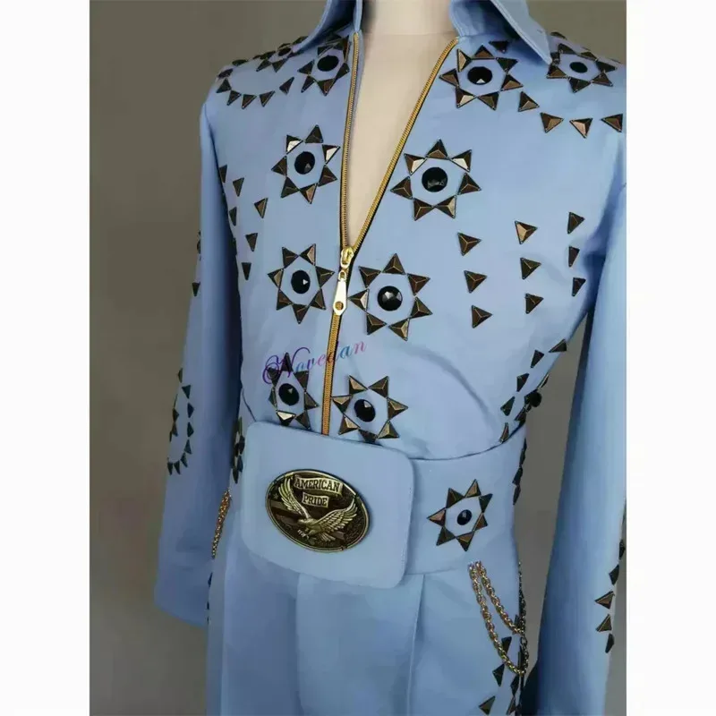 2026 2025 جديد فاخر عالي الجودة الفيس بريسلي الماس روك المغني تأثيري قاعة الرقص أداء زي الحفلات م ★ ☆ ❤ ★ ☆