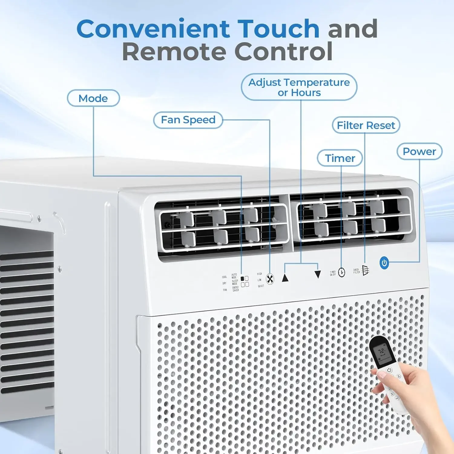 Condizionatore d'aria premium a forma di U da 10000 BTU Il condizionatore d'aria da finestra ultra silenzioso raffredda fino a 450 mq. Risparmio energetico Facile da usare