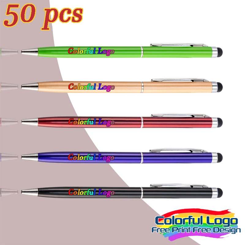 

50 шт., оптовая продажа, стилус с цветной печатью и шариковые ручки, рекламные корпоративные подарки, сувениры для конференций, офисные принадлежности