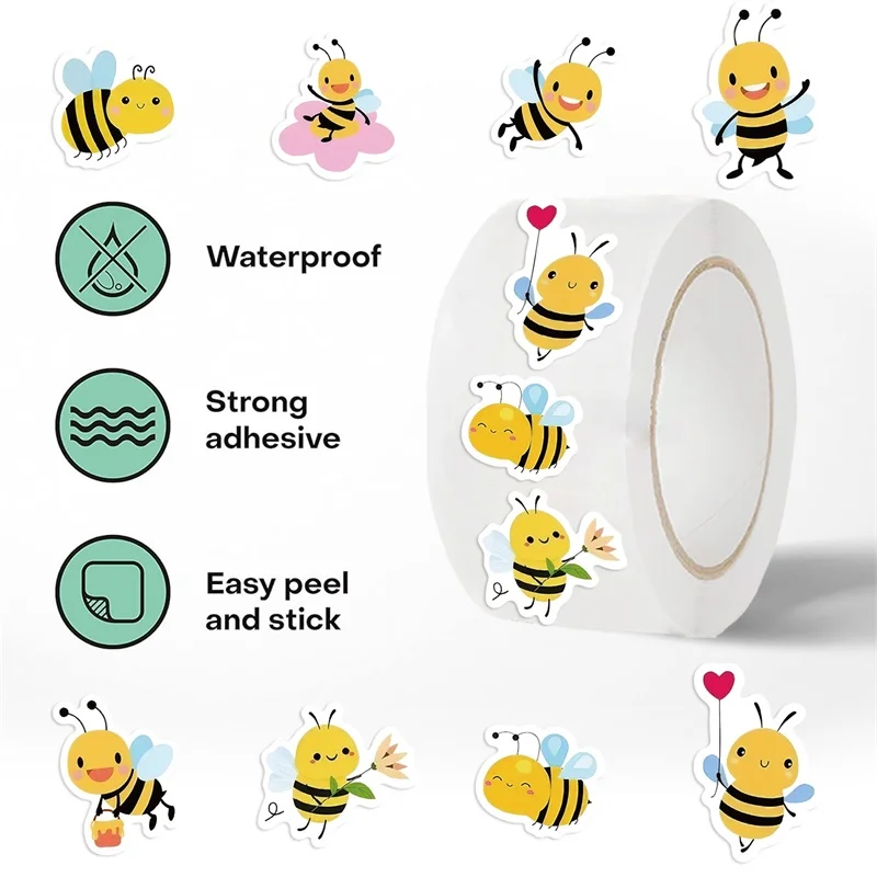 100PCS Kawaii Bee Sticky Paper Labels Thank You Sticker DIY Sealing Decoration Scrapbooking Hand Accounting Supplies