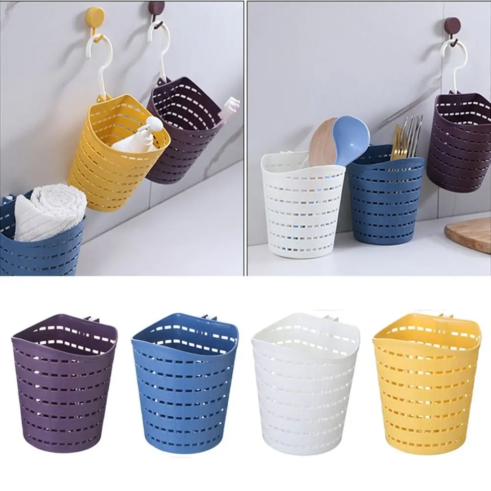 Plastic Rotating Storage Basket With Single Hook Rotatable Hollow Basket Wall Hanging Hangable Desktop Sundries Organizer