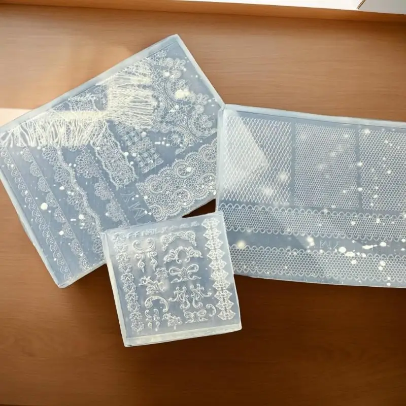 Stampi per unghie 3D in silicone fai da te, modelli di design trasparenti per nail art con nastro in pizzo, decorazioni per gioielli artigianali