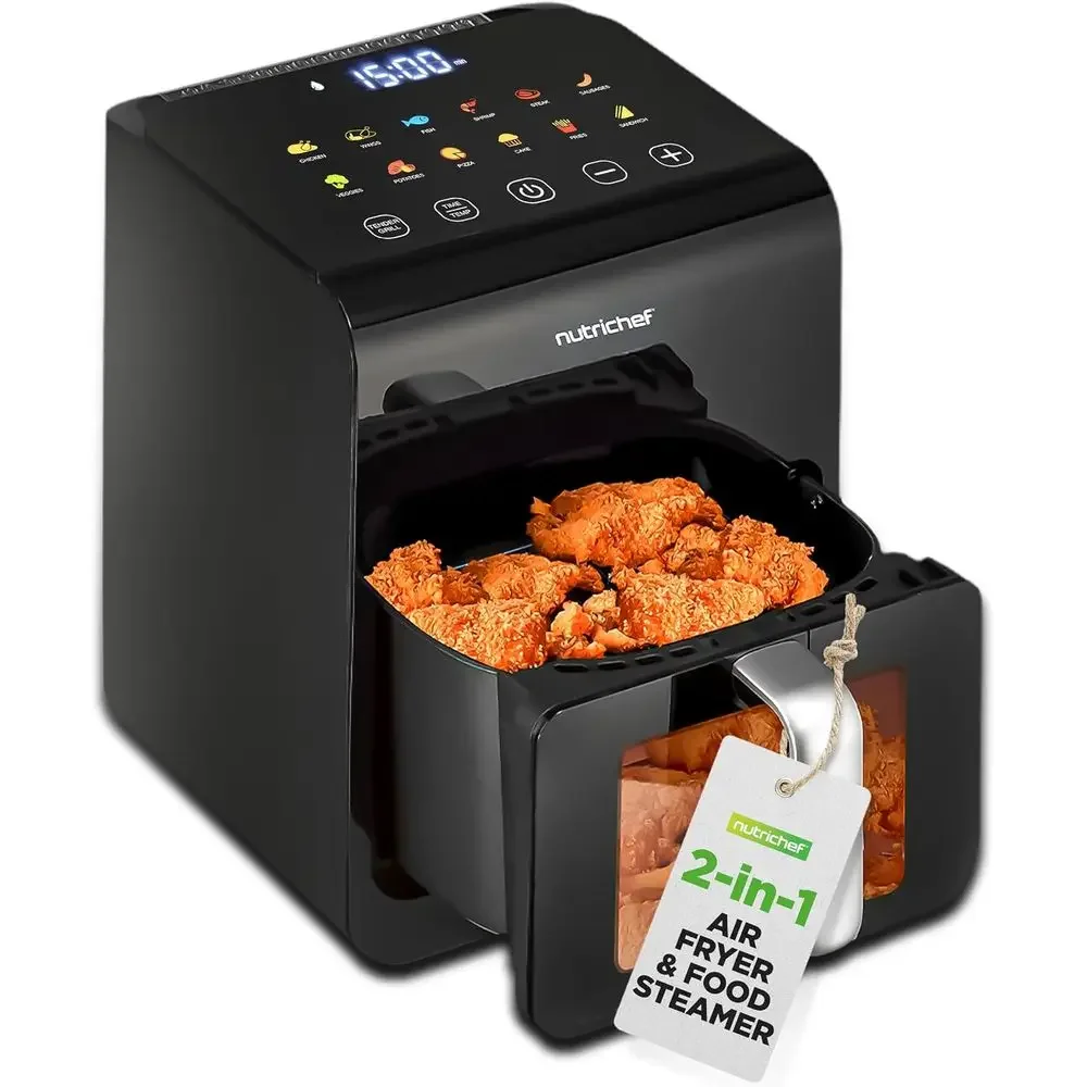 NutriChe 6 Liter Electric Air ryer & ood Steamer unction | 12-1 Preset Cooking unctions, ries, Chicken, & More | Transparent Win