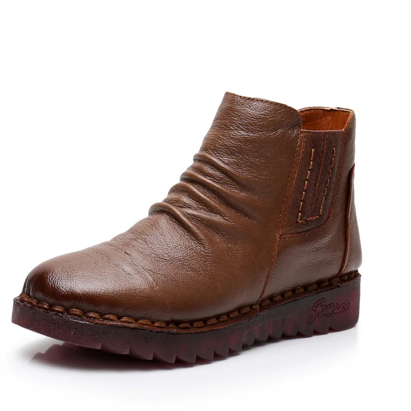 New Autumn/Winter Women Boots Genuine Leather Waterproof Warm Ankle Boots Female Casual Shoes Lady Soft Flat Shoes