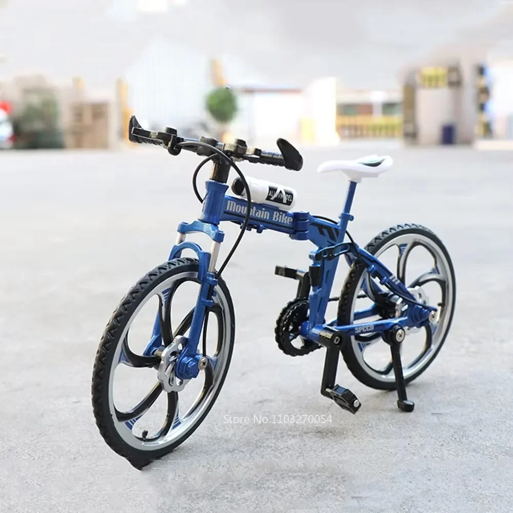 Model składanego roweru ze stopu 1:8, miniaturowy model zabawki, odlewany samochód, rower terenowy z amortyzacją, przednie koło sterujące, prezenty na festiwal dla chłopców.