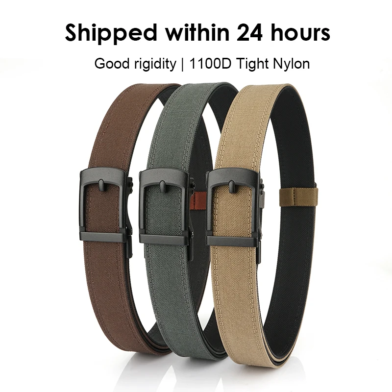 HSSEE Rigid Men's Casual Belt Matte Black Metal Automatic Buckle Military Tactical Belt Tight Nylon EDC Work Belt Male Girdle
