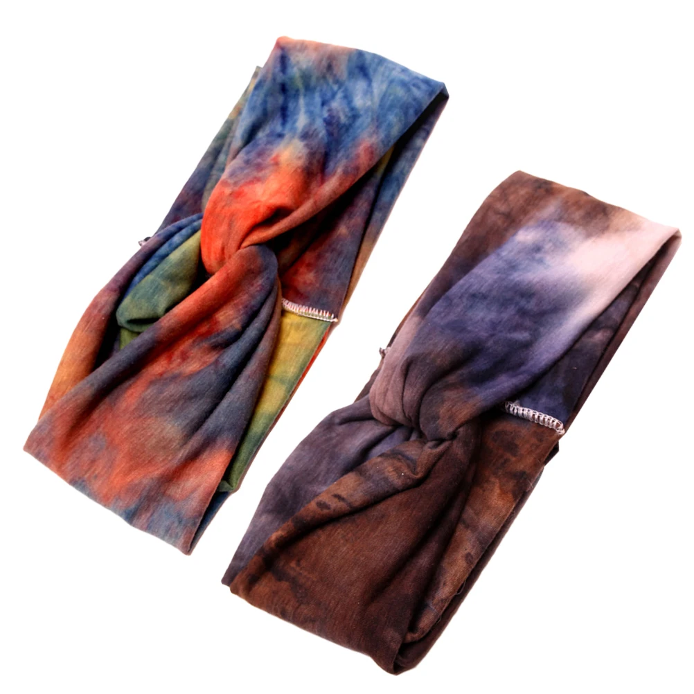 

2pcs Wide Bohemian Hair Scarf Elastic Stretch Sweatband Headband For Sport Running Yoga Women Ladies Girls Colorful Cyan