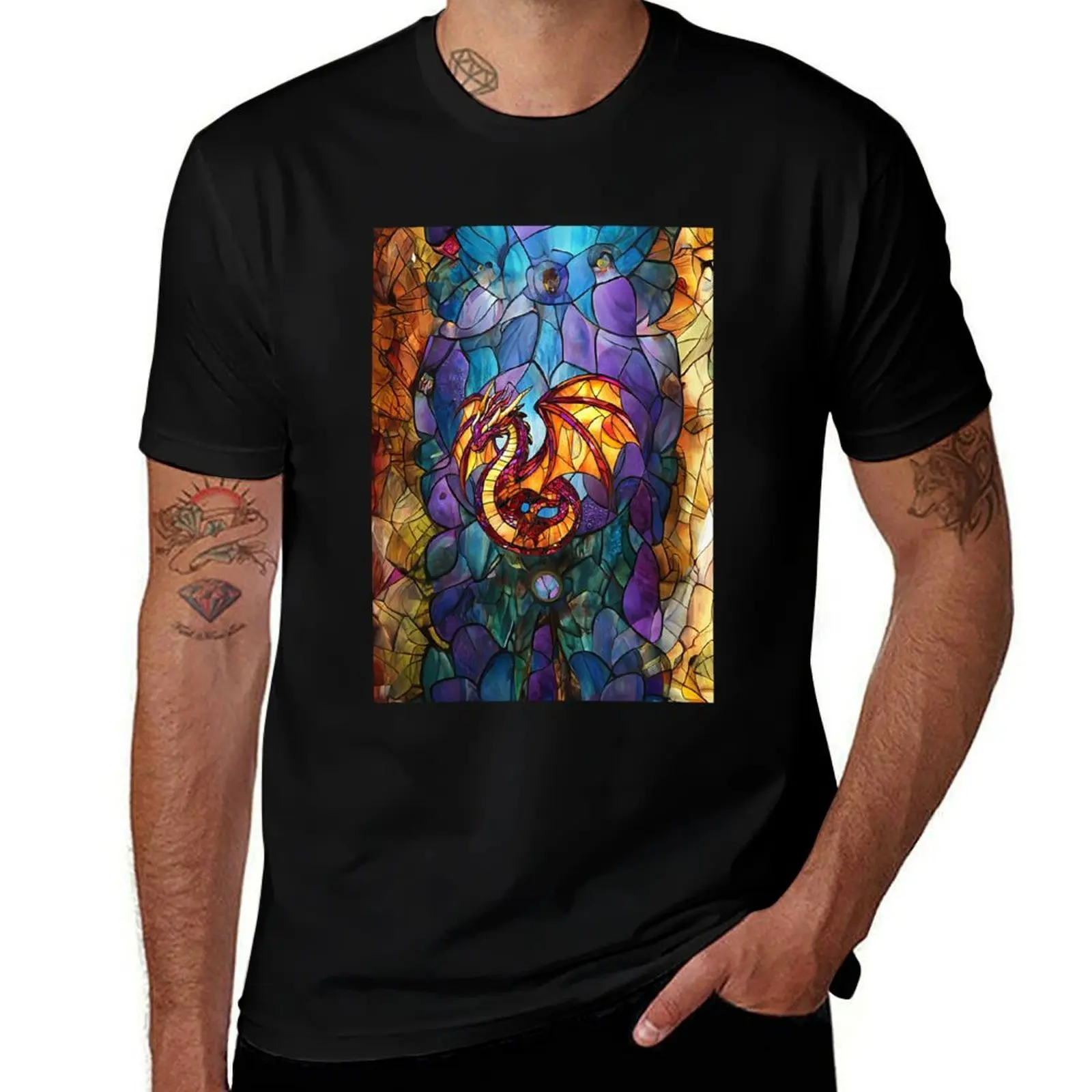 

Stained Glass Dragon 01 T-Shirt graphic t shirts customs design your own vintage slim fit t shirts for men