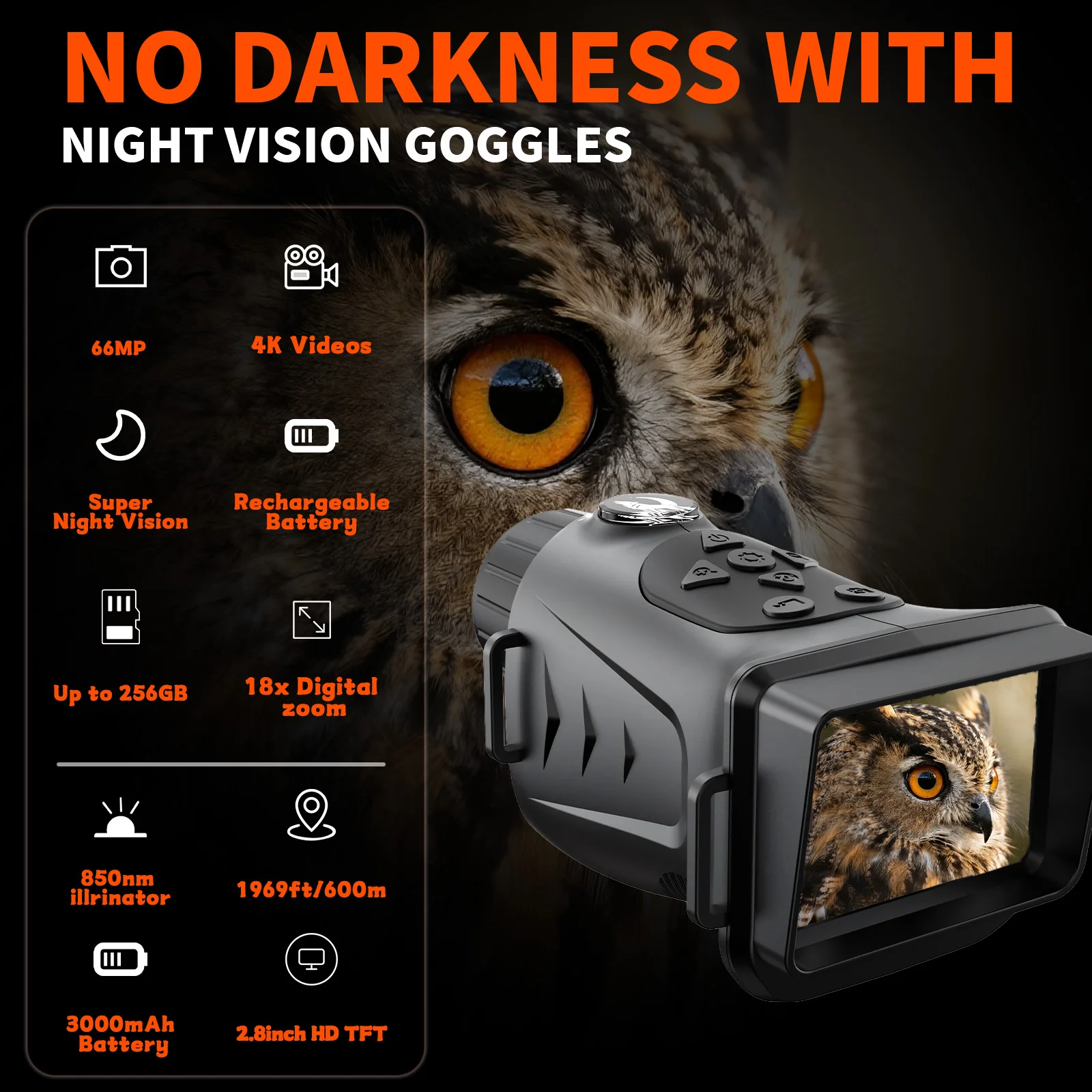 4K Low Light Full Color Night Vision Handheld Telescope, 2.8 Inch Screen, 18X Zoom, Uhd 66MP, 3000mAh Battery, Suitable For Shooting Color Videos/Photos During Camping, Perfect Gift For Outdoor Exploration And Night Observation