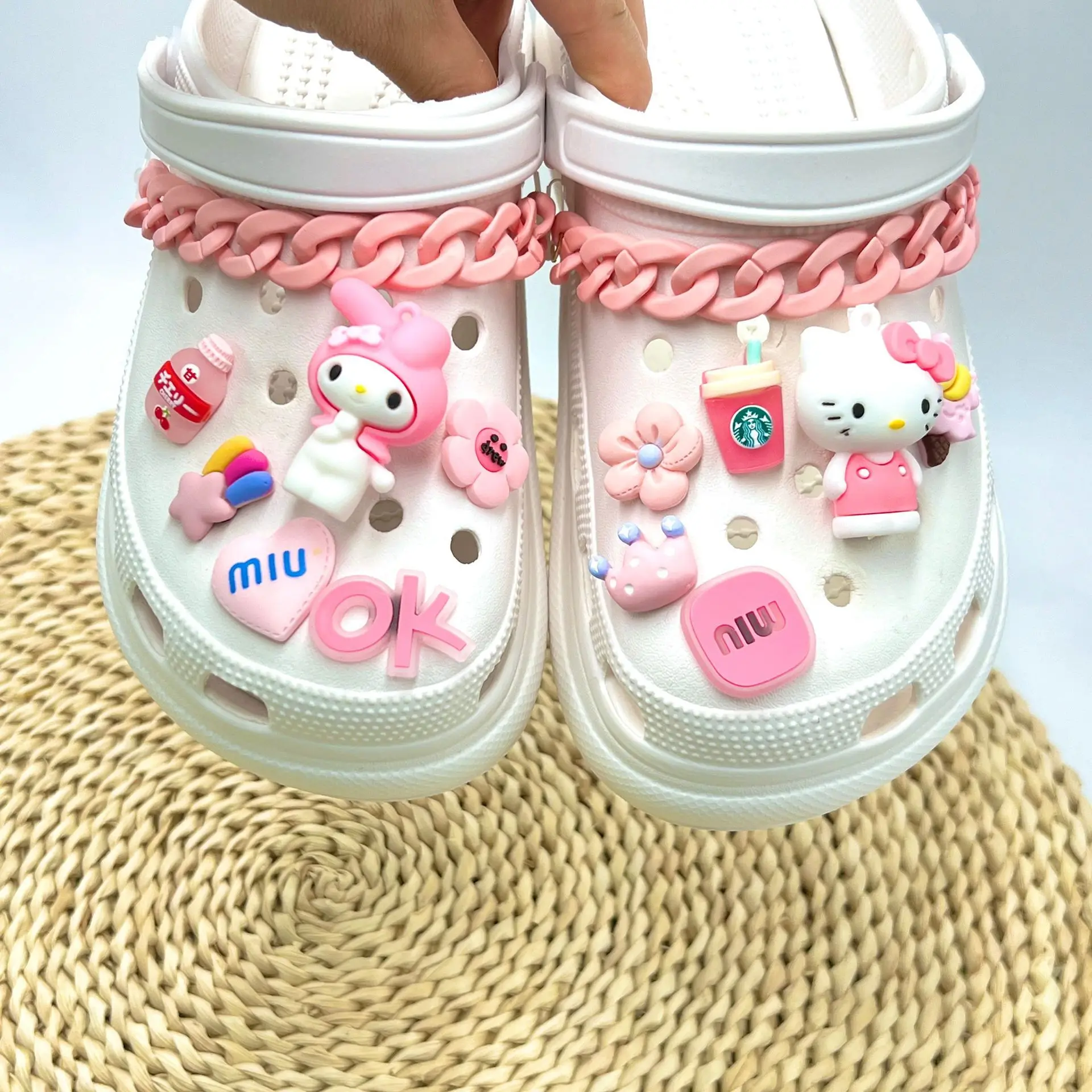 

Sanrio Shoe Buckle Set Kawaii Anime Figure Kitty Melody Decoration Cros Charms DIY Shoe Accessories Kids Toys Party Gifts