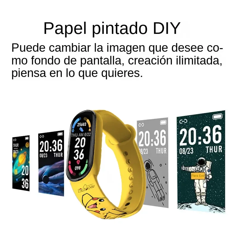 Pokémon Pikachu Relógio Inteligente para Crianças, Pulseira Esportiva, Eletrônico, Freqüência Cardíaca, Pressão, Pedômetro, Recarregável, Presente de Personagem Anime