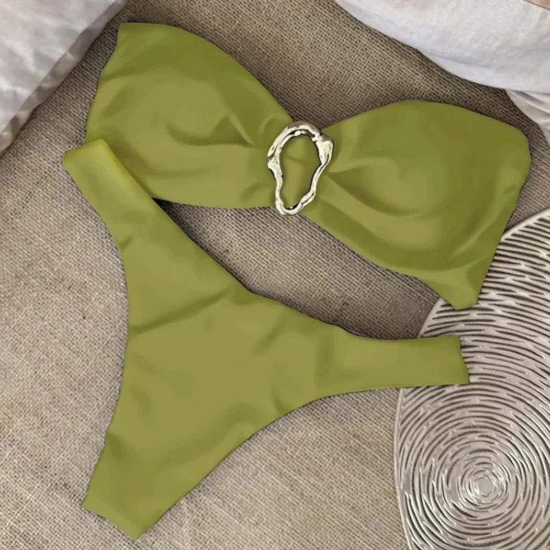 밴도 비키니 푸쉬업 수영복 여성 2피스 세트 섹시 브라질리언 마이크로 비키니 메탈 버클 여름 2025 신상 솔리드 스플릿 비치웨어