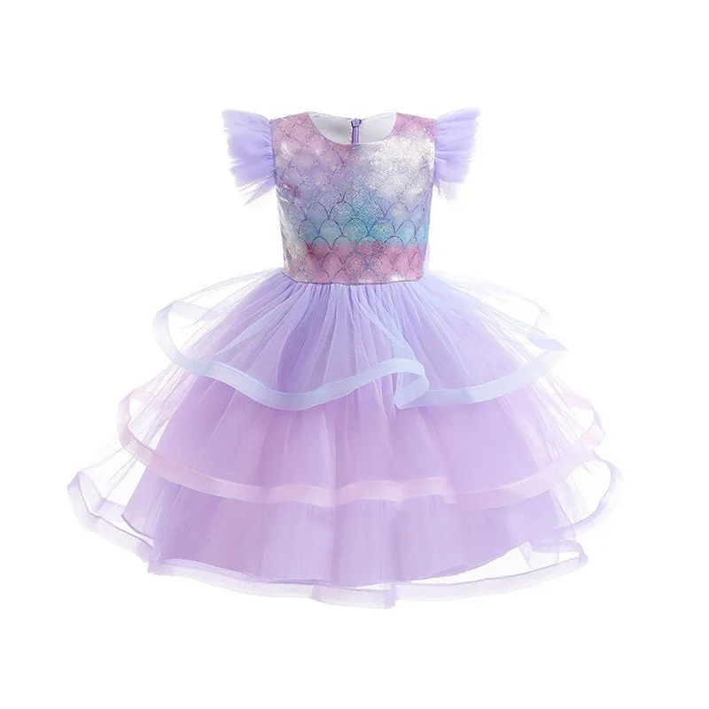 Vestido de Tul Largo Estilo Princesa, Disfraz de Sirena para Niñas, Vestido de Noche con Malla, Fibra de Poliéster