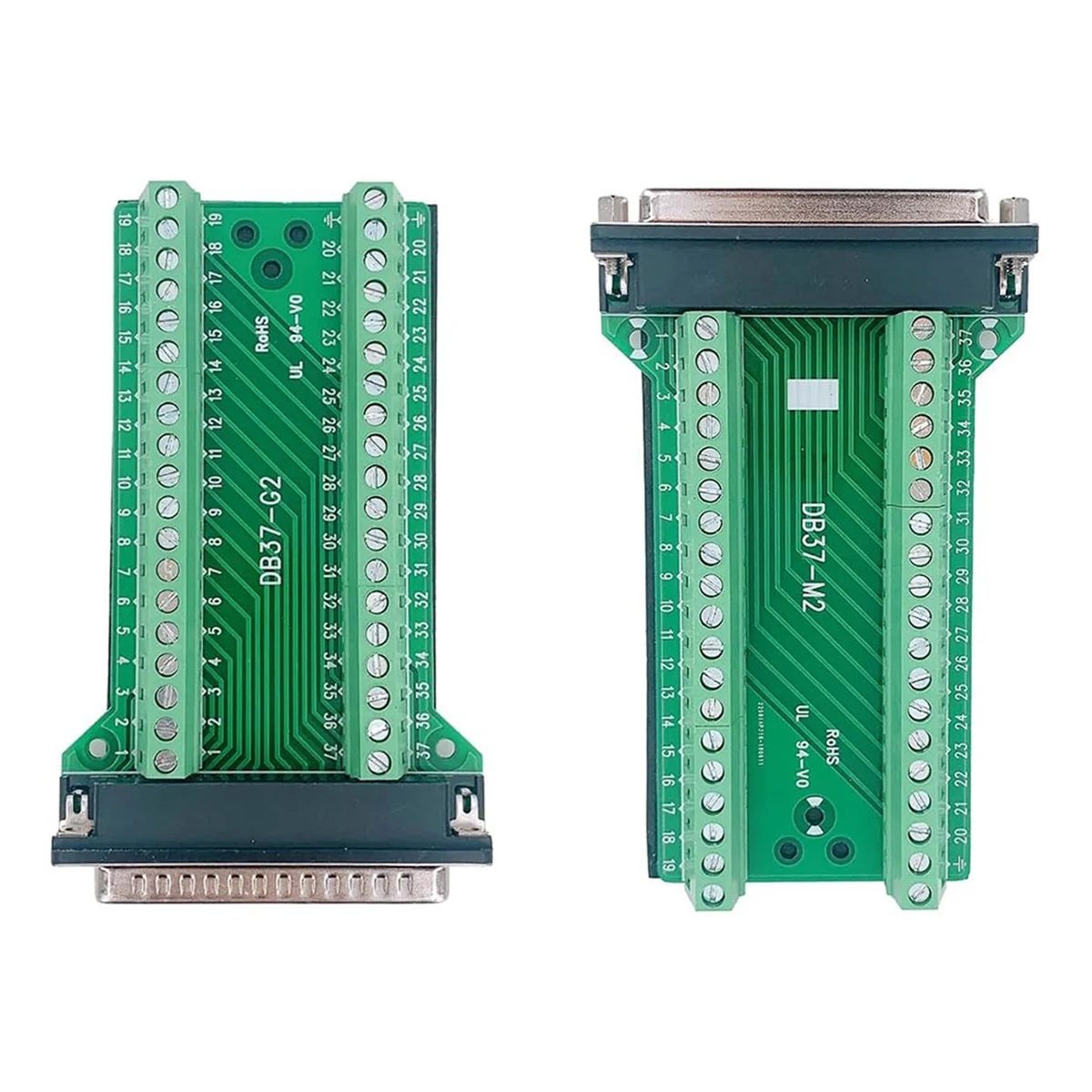 2Pcs DB37 Male Female Breakout Board Connector, RS232 D-SUB Serial 37 Pin Port Terminal Solderfree Adapter