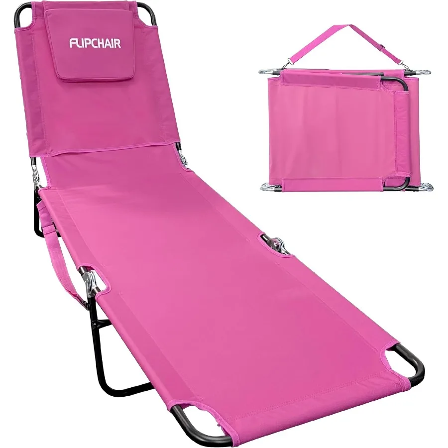 

EASYGO PRODUCTS Lawn Chair Chaise Lounge 2 Legs Support Polyester Material Reclining Backrest Head Rest Pillow Great for Beach