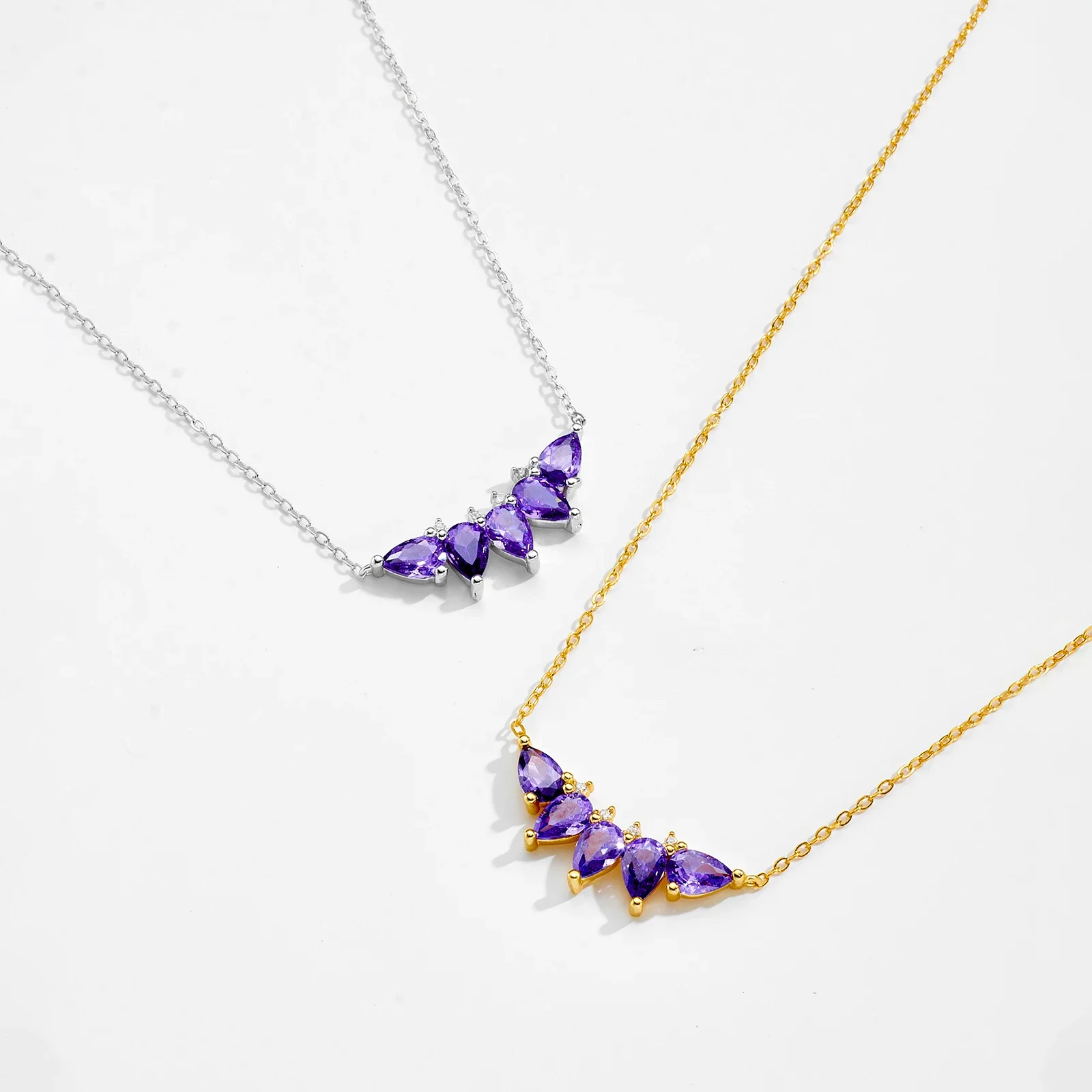 LOZOYA 925 Sterling Silver Purple Zircon Pear-Shaped Round CZ Long Necklace 2025 Luxury Wedding Anniversary Party Jewelry Gift