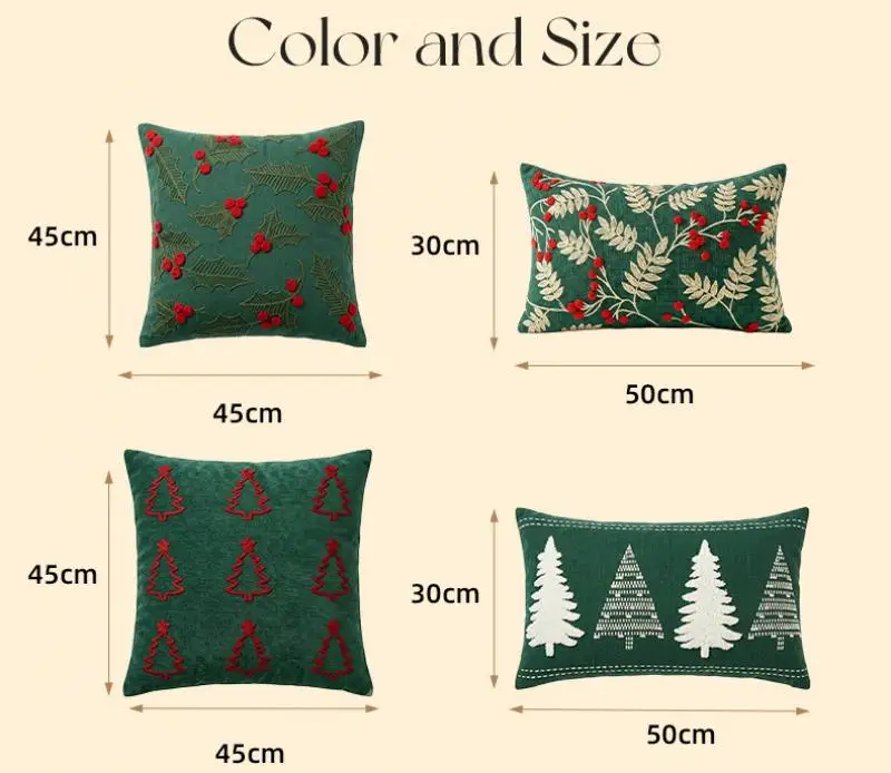 Weihnachtsbaum Bestickter Kissenbezug Cojines Grüner Plüsch Festliche Dekoration Sofa Kissenbezug Deko Heim – Detail 7