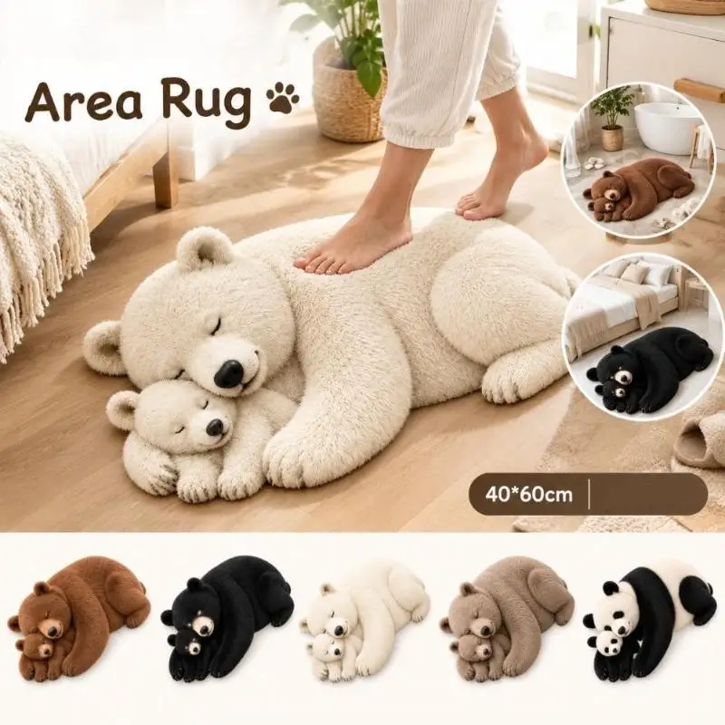 Realistic Sleeping Grey Bear Shaped Bath Mat Non Slip Washable Absorbent Floor Rug Creative Animal Bathroom Decor Mat