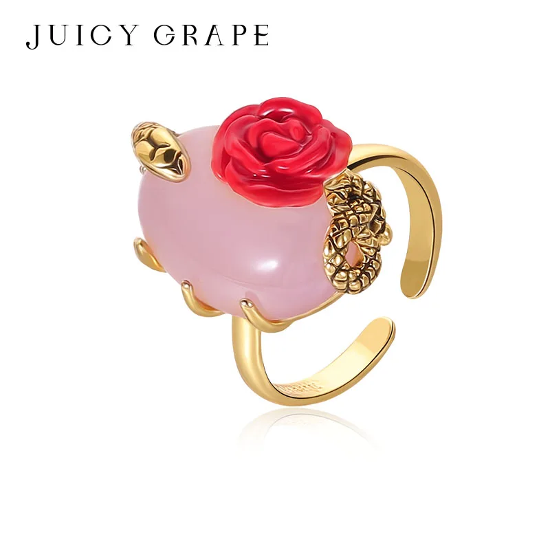Juicy Grape Rose Snake Gemstone Necklace Earrings and Ring for girls 2026 New Gothic Fashion Jewelry for Women Party Gift